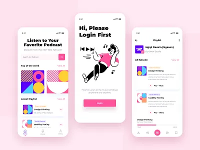 Podcast App Exploration abstract app design clean design illustrations mobile design mobile ui music app pattern design podcast podcasting streaming app ui ux