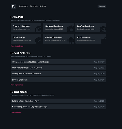 roadmap.sh – dark mode dark ui design ux webdesign website