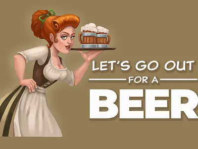 Lets go out for a beer cartoon character design ctaft girl illustration medieval waitress