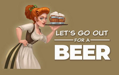 Lets go out for a beer cartoon character design ctaft girl illustration medieval waitress