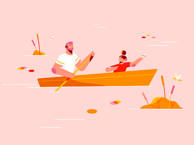 Pink styleframe activity adobe illustrator canoe canoeing character design child illustration kid lake man nature outdoor outside plants sport texture water