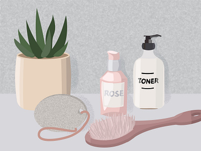 Skin care aloe aloe vera bath bathroom body brush bottle brush care cosmetics girl gray jars makeup products plant plant in the pot skin skin care toner vector vector illustration