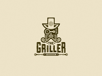 The Griller branding burger cafe design food grill logo retro steampunk technical