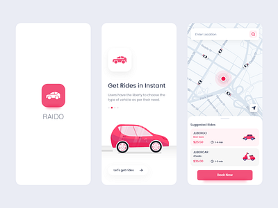 Raido - Ride Sharing App app branding car app design flat illustration redesign ride rideshare shot splash splash screen transportation uber ui