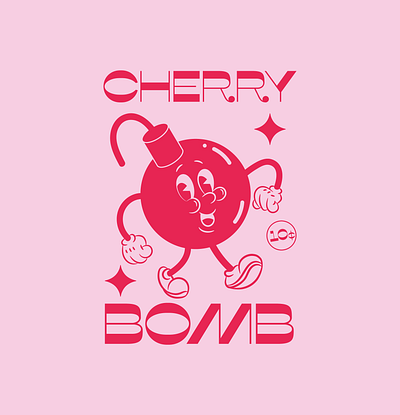 Cherry Bomb bomb cartoon cartoon character cherry cherry bomb colourful design duotone illustration illustration art illustrations pinkred print redpink retro tee tshirt tshirt art tshirt design vintage