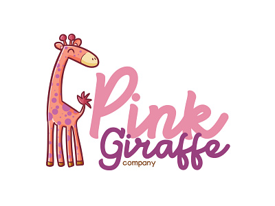 Pink Giraffe company branding cartoon cute design funny giraffee illustration kawaii logo smile template template design vector