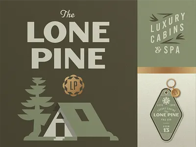 Lone Pine pt. 2 cabin doortag forest geometric getaway gold hotel illustration key logo motel pamphlet pine postcard retreat retro tags tree vintage woods