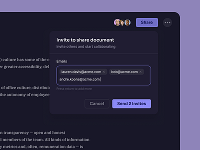 Share Dialog Modal - Dark & Light Modes dark dark mode dialog minimal modal puple sass ui violet web