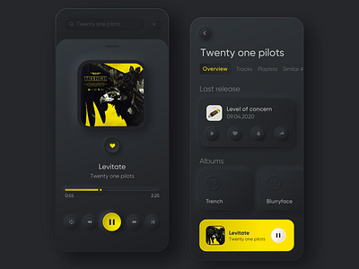 Music App Concept | Neumorphism app concept app design clean design clean ui dark dark mode dark theme dark ui gilroy mobile app mobile app design mobile ui music app music player neumorphism twenty one pilots twentyonepilots uxui uxuidesign