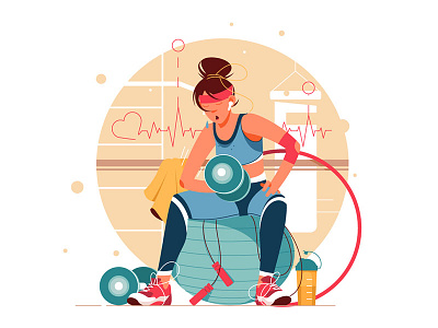 Woman training in gym characters flat gym illustration kit8 training vector