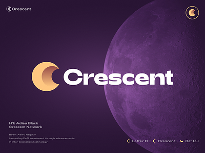 Logo Design for Crescent Network blockchain branding coin crypto currency decentralized defi fintech gradient icon identity investment lettering logo moon network planet space token trading