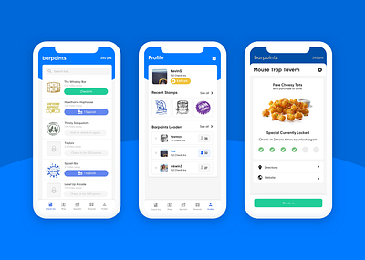 barpoints app bar checkin food leader leaderboard mobile mobile app mobile app design points profile reward rewards stamp stamps