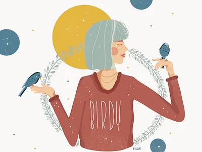 birdy birds draw drawing drawingart floral illustration illustration digital kiasue procreate woman woman illustration