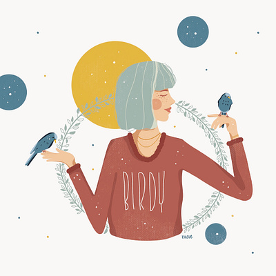 birdy birds draw drawing drawingart floral illustration illustration digital kiasue procreate woman woman illustration