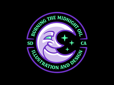 Crescent Moon Icon🌜 Badge Design adobe illustrator badge branding burning the midnight oil cosmic crescent crescent moon icon illustration illustrator logo luna magical moon occult outerspace retro san diego spot illustration vector