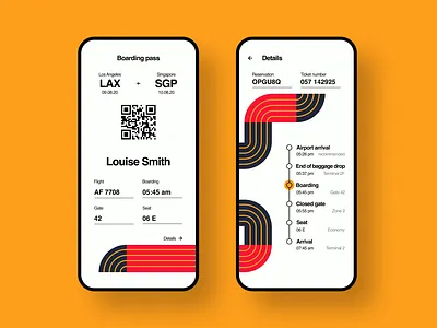 Retro Modern Flight Boarding Pass aircraft airline airplane airport app best shot boarding pass dailyui design flight geometric illustration interaction interface orange popular red ui ux vintage
