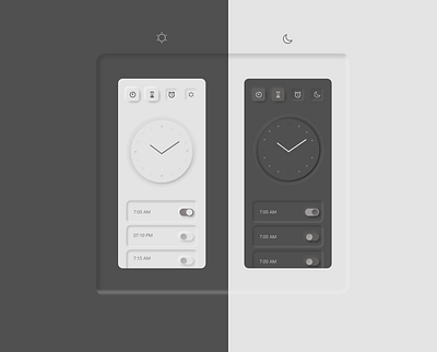 clock alarm app appdesign clock design neomorphism night mode ui uidesign ux