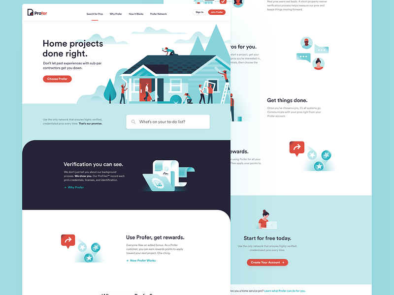 Profer Website Layout branding design home house layout roofing typography ui ux website