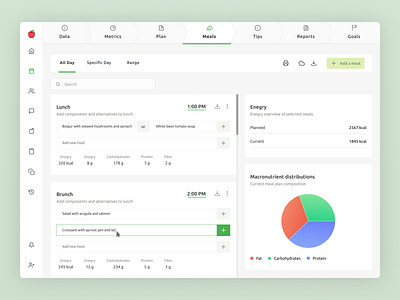 Hummingpanda: Planning Meals in Nutritionist Software diet diet app diet software dietary dietary analysis goal setting meal meal planner meal prep nutrient database nutrients nutrition nutrition software nutritionist patient portal patients product design saas uxdesign uxui