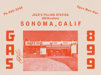 Jack's Filling Station - Postcard branding california design gas jacks jacks filling station peace postcard retro sonoma station