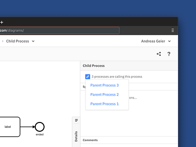 From child process back to all parents bpmn layout property panel ui ux