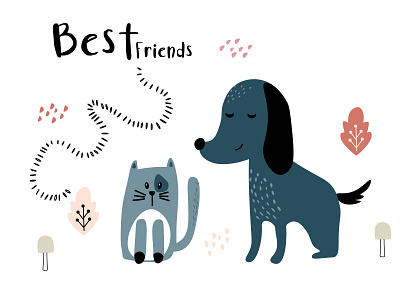 best friends animals beautiful best caracter cat color colour creative cute design dog forest friends graphic illustration top vector