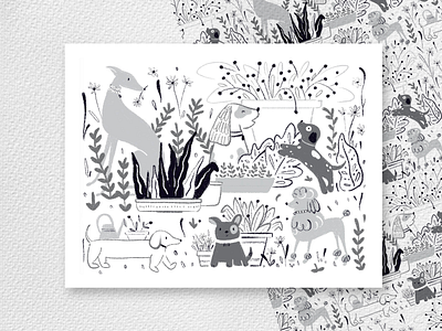 Dog lover animal black and white design dog dog illustration dogs garden greyhound illustration nature pattern plants