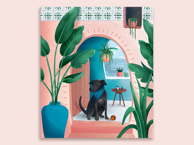 Hank's House archway dog dog illustration house illustration plants procreate texture