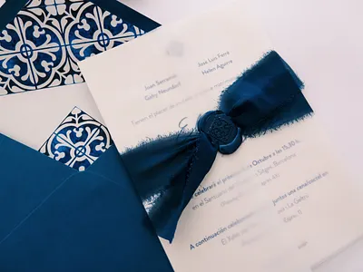 Custom wedding invitations with watercolor tile design bespoke blue bridal envelope envelope design tiles watercolor watercolor art watercolor illustration watercolor painting watercolors watercolour wax wax seal wax stamp wedding wedding card wedding invitation wedding invite weddings