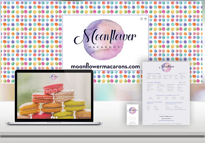 Moonflower Macarons Branding bakery become impressive branding cookies graphic design hand rendered hiremarthalynnlaskie macarons marketing small business smallbusiness typography watercolor websitedesigner womenownedbusiness yonkersagency