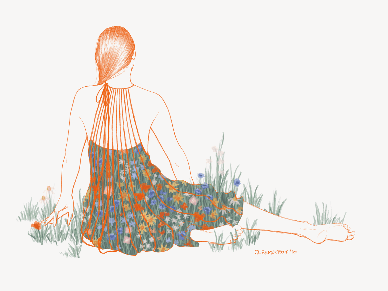 Summer Breeze character costume fashion flower illustration illustrator line art portrait