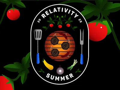 Relativity Summer Badge asparagus badge blue green grill grilling illustration leaf onion plant plants red squash summer texture tomato vector vegetable vegetables yellow