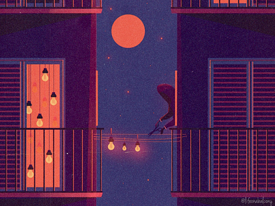 Envy art balcony digital drawing dream envy feelings friday illustration instagram lights love moonlight night purple sky social stars summer vibes