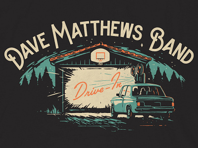 Streaming Concert Series T-shirt basketball hoop bmw car dave matthews band drive in driveway film garage pines projector trees