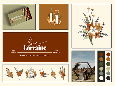 Love Lorraine Brand adventure bouquet brand color daffodil earth earth tone earthy flower logo flowers hand drawn lilly logo logotype mushroom photography rose sprig wedding wildflower