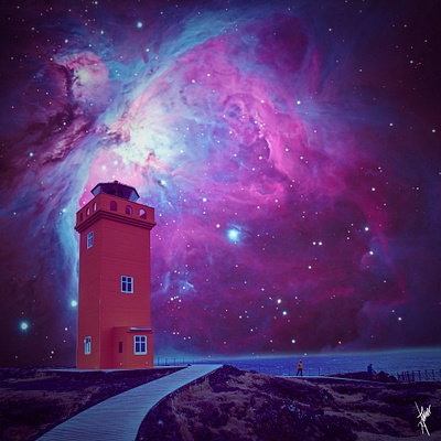 Lighthouse collage collage art composition darkart lighthouse photo manipulation photo montage photoshop psychedelic surreal art universe visual art