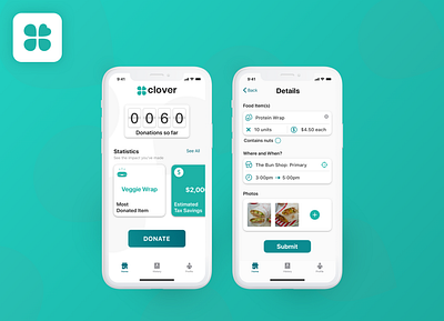 Clover: Food Donation App app donation donation details food donation ios native ui ux
