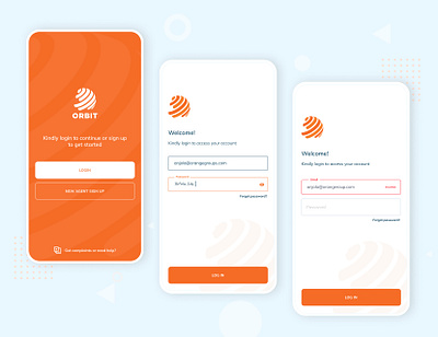 Orbit Mobile App - Login Screen app login screen mobile app design onboarding screens sign up screen signup splash screen ui ux