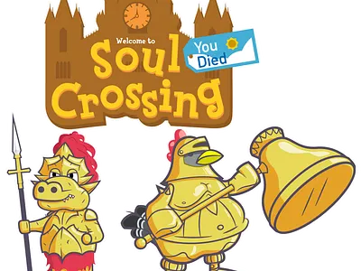Soul Crossing animal character animal crossing animal crossing new horizons animal illustration animalcrossing anor londo armor chicken dark souls dragon fanart gold illustration nintendo ornstein playstation smough sony spear villager