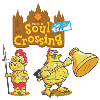 Soul Crossing animal character animal crossing animal crossing new horizons animal illustration animalcrossing anor londo armor chicken dark souls dragon fanart gold illustration nintendo ornstein playstation smough sony spear villager