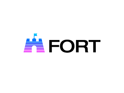 Fort Logo Design for Screen Protection Brand black and white brand identity branding entrance door fairy tale flag freedom for sale unused buy fortress castle gradient layers history tower logo mark symbol icon medieval monochrome protect protection rook secure safe safety shield solid strategy type typography text custom