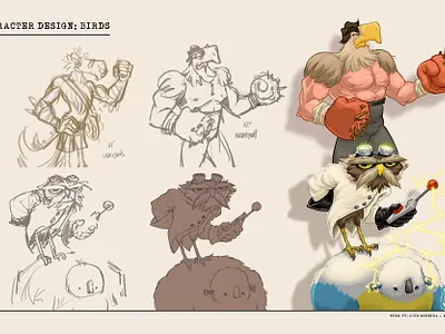 Bird Fighting Game - Concepts and Stylised Visuals character design concept art digital 2d fantasy art fight game marketing illustration stylized art ui ui art ui elements user interface visual development