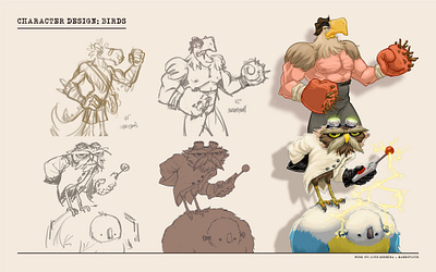 Bird Fighting Game - Concepts and Stylised Visuals character design concept art digital 2d fantasy art fight game marketing illustration stylized art ui ui art ui elements user interface visual development