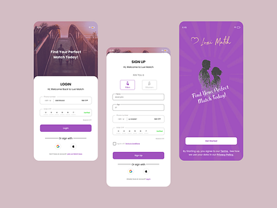 Luxy Match - Dating Mobile Application Login/Signup Screen 3d animation branding design figma graphic design illustration logo ui ux vector website