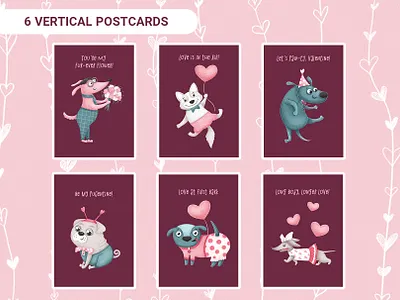 Funny Valentine's Dogs Collection animals animals illustration cards character design characters cute animals cute dogs digital illustration dogs funny illustration illustration love cards party party illustration postcards pupies pups special occation valentines day