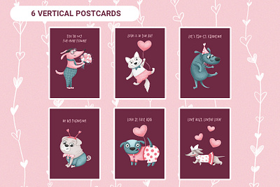 Funny Valentine's Dogs Collection animals animals illustration cards character design characters cute animals cute dogs digital illustration dogs funny illustration illustration love cards party party illustration postcards pupies pups special occation valentines day