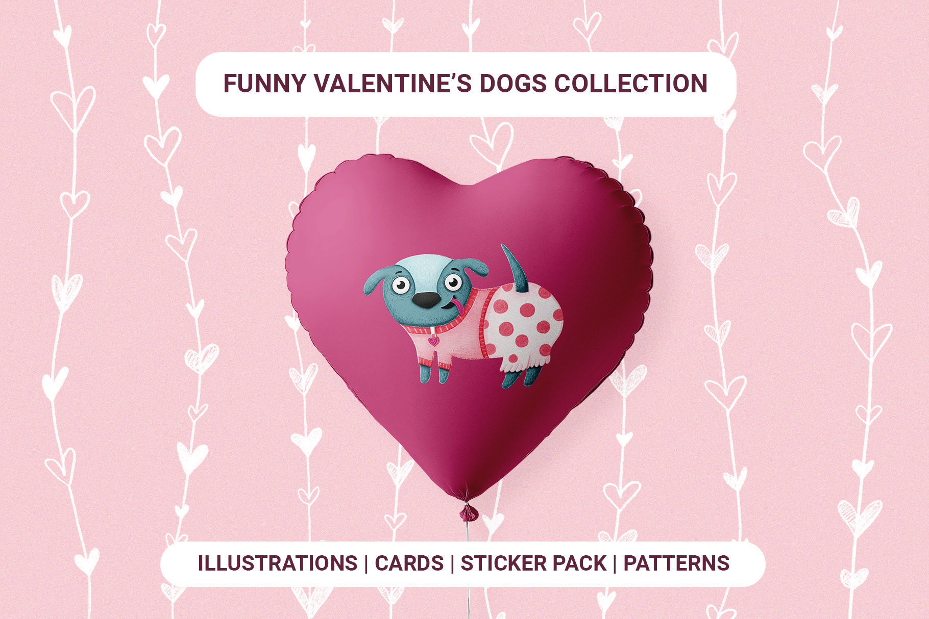Funny Valentine's Dogs Collection animals illustration cards character design characters clipart cute animals cute dogs digital illustration funny illustration illustration love cards party party illustration pattern postcards pupies pups seamless pattern special occation valentines day