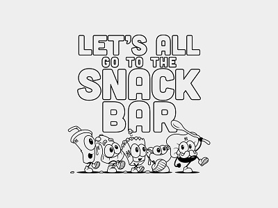 Let's All Go To The Snack Bar baseball characterdesign chef hat colouring book hot dog illustration kids marching mlb new york pizza popcorn snack bar soda yankees