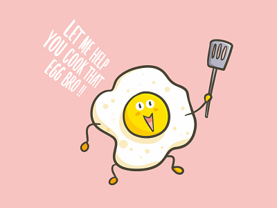 Egg wanna help cartoon cook cute design egg fried funny illustration kawaii vector