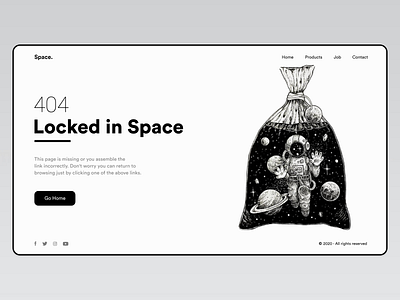 Error 404 Page #001- Website adobe adobexd blackandwhite clean colors design error 404 illustraion locked new popular shot space typography ui uiux webdesign website